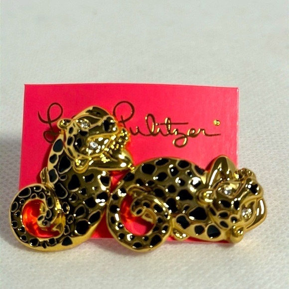 Lilly Pulitzer Gold Leopard Hinged Cuff Bracelet and Matching Post Earrings- NWT - Picture 5 of 7